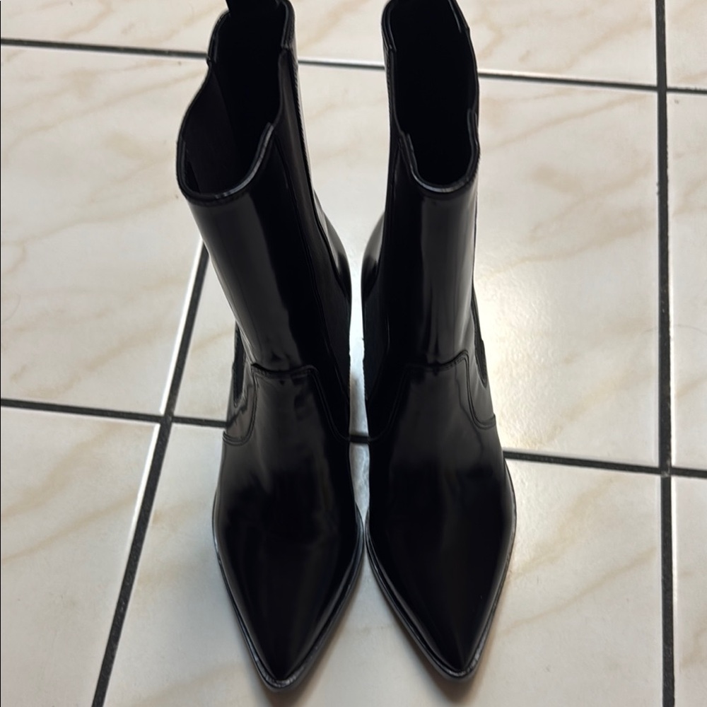 All Saints Black Heeled Boots with Sleek Silhouette